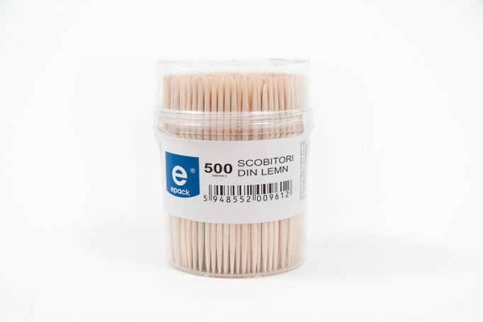 Epack, scobitori din lemn, 65 mm x 2 mm diametru, în tub de plastic flexibil, 10 tuburi/pachet în folie shrink, 20 pachete/cutie
