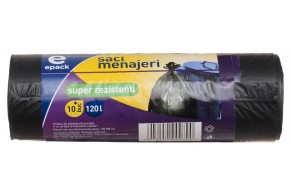 Epack, saci menajeri, LDPE regenerată, negru, 120 L