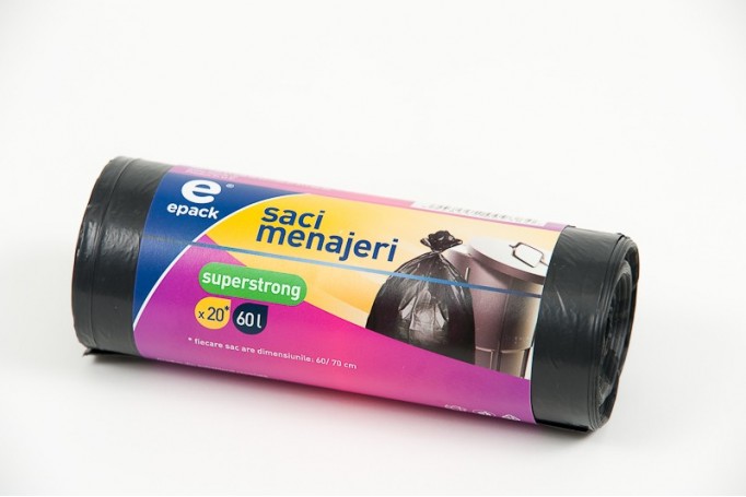 Epack, saci menajeri, LDPE regenerată, negru, 60 L