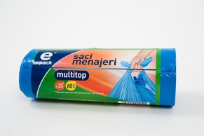 Epack, saci menajeri, LDPE, albastru, 60 L, inchidere Multi Top