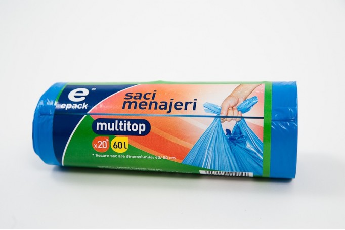 Epack, saci menajeri, LDPE, albastru, 60 L, inchidere Multi Top