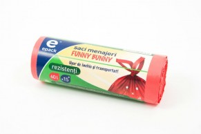 Epack, Funny Bunny, saci menajeri din HDPE, roșu, 60 L