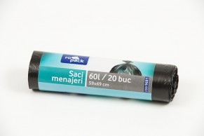 Ropack, saci menajeri din HDPE, gri, 60 L