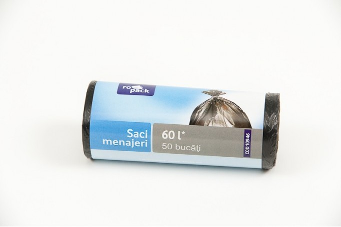Ropack, saci menajeri din HDPE regenerată, negru, 60 L