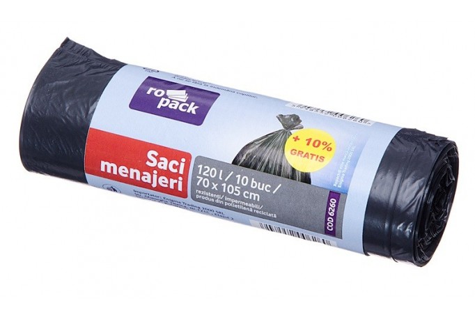 Ropack, saci menajeri din LDPE regenerată, negru 120 L