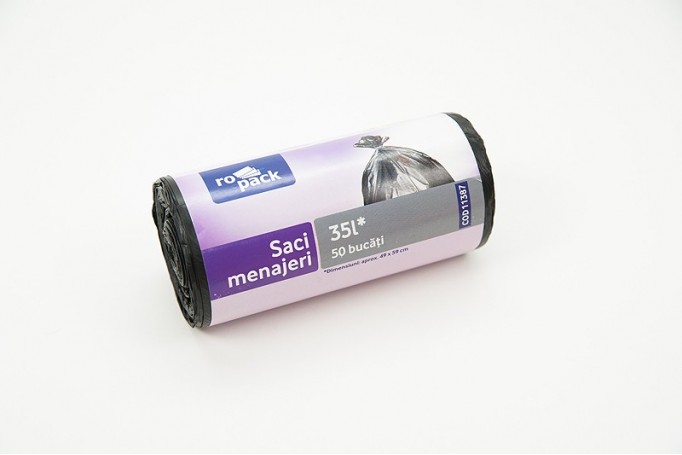 Ropack, saci menajeri din HDPE regenerată, negru, 35 L